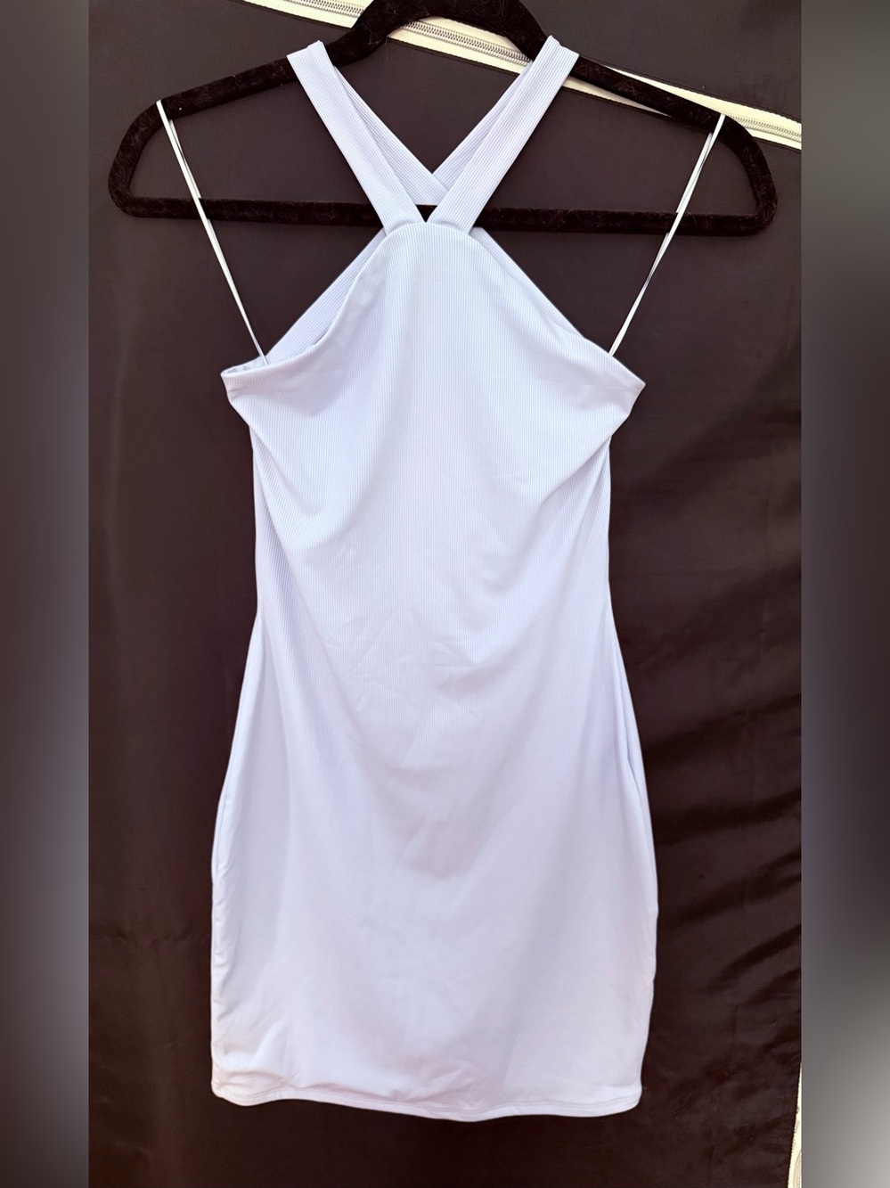 NAKED WARDROBE Ribbed Crisscross Halter Bodycon Mini Dress Light Blue M NWOT